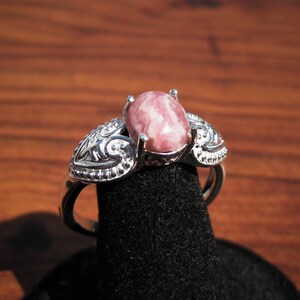 Rhodochrosite (10x8mm) Stone Cabochon Sterling Silver Ring Size 11, No. 1825.