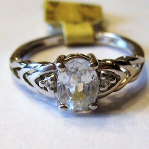 White Zircon (7x5mm) Faceted Gemstone Sterling Silver Ring Size 6, No. 1198.