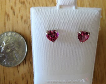 Pink Mystic Topaz (6mm Heart) Faceted Gemstone Sterling Silver Stud Earrings, No. 2106.