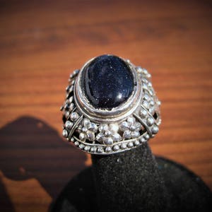 Blue Goldstone 16x12mm Cabochon set in a Sterling Silver Ring Size 8.25, No. 1708. image 4