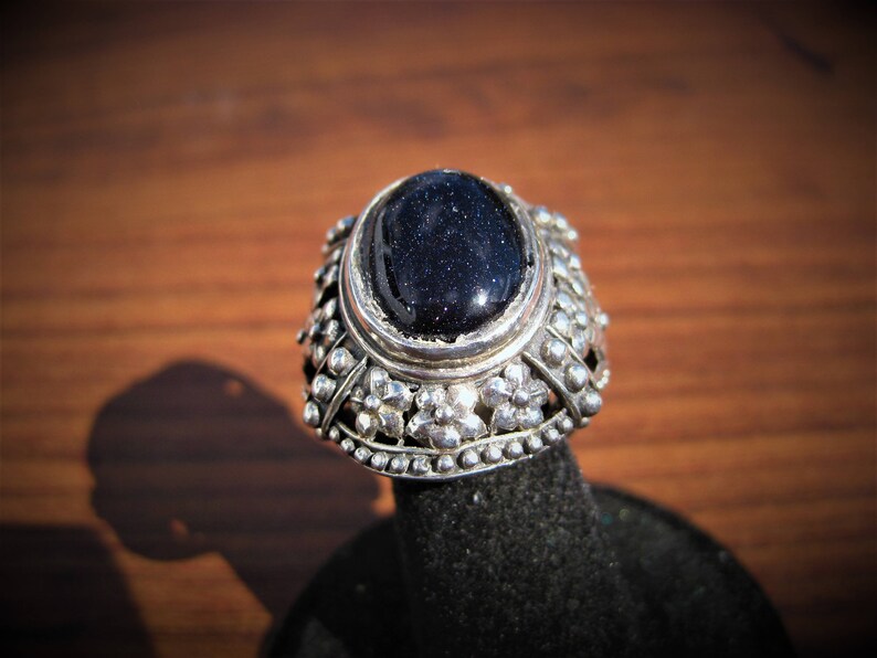 Blue Goldstone 16x12mm Cabochon set in a Sterling Silver Ring Size 8.25, No. 1708. image 4