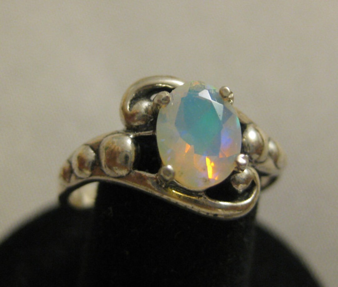 Opal faceted 8x6mm Sterling Silver Ring Size 8 No. 745 - Etsy