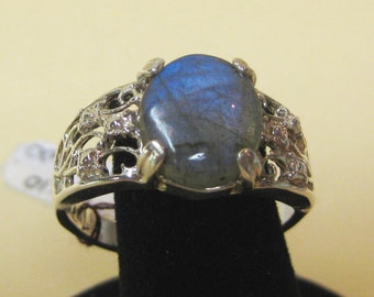 Labradorite (12x10mm) Sterling Silver Ring Size 10.5, No. 279