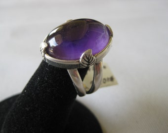 African Amethyst (18x13mm) Cabochon Sterling Silver Ring Size 7, No. 1026