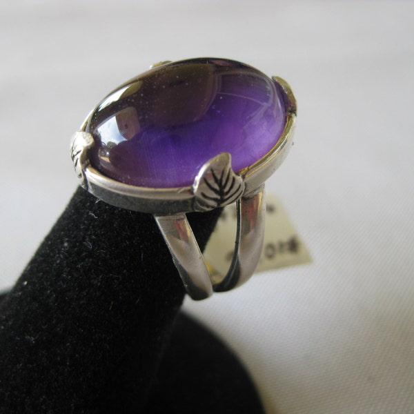 African Amethyst (18x13mm) Cabochon Sterling Silver Ring Size 7, No. 1026