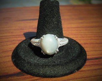 Grey Moonstone (12x10mm) Stone Cabochon Sterling Silver Ring Size 11, Item #1837