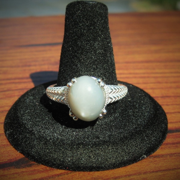 Grey Moonstone (12x10mm) Stone Cabochon Sterling Silver Ring Size 11, Item #1837
