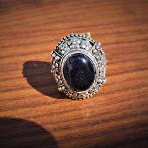 Blue Goldstone 16x12mm Cabochon set in a Sterling Silver Ring Size 8.25, No. 1708. image 2