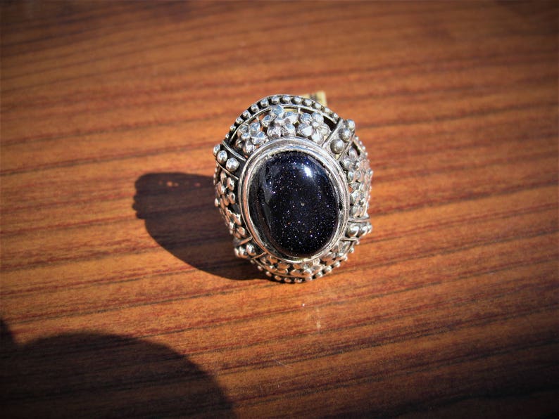 Blue Goldstone 16x12mm Cabochon set in a Sterling Silver Ring Size 8.25, No. 1708. image 2