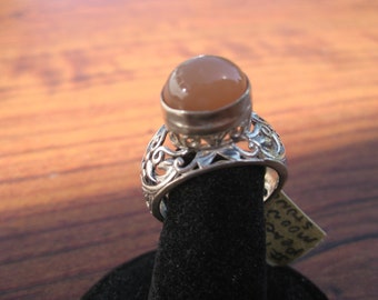 Peach Moonstone (11x9mm) High Profile Oval Cabochon Sterling Silver Ring Size 8, Item #1449