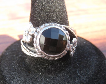 Smoky Quartz (10mm) Round Checkerboard Cut Gemstone Sterling Silver Ring  Size 8.5, No. 1682