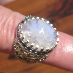 Rainbow Moonstone 18x13mm 14.35ctw Cabochon Sterling Silver Ring with Yellow Gold & Platinum Overlay Size 8 , Item 1253 image 2