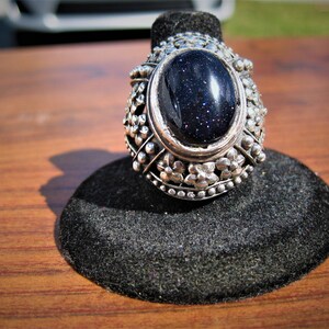 Blue Goldstone 16x12mm Cabochon set in a Sterling Silver Ring Size 8.25, No. 1708. image 3