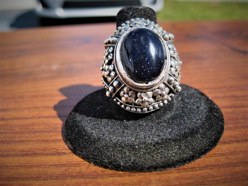 Blue Goldstone 16x12mm Cabochon set in a Sterling Silver Ring Size 8.25, No. 1708. image 3