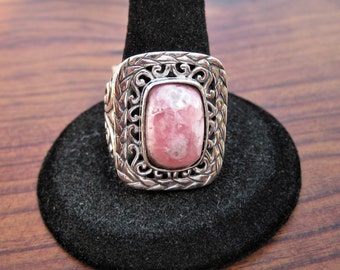 Rhodochrosite (14x10mm) Cushion Cut Stone Cabochon Sterling Silver Ring Size 9, Item #123.