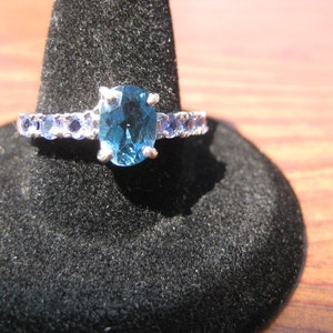 London Blue Topaz 8x6mm and Tanzanite Gemstones set in a Sterling Silver Ring with Platinum Overlay Size 9.25, No. 1496. image 3