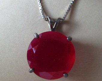 Red Chalcedony (14mm Round) Gemstone Sterling Silver Pendant with 18 inch Sterling Silver Box Chain, No. 400
