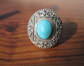 Turquoise (10x12mm) Stone Cabochon Sterling Silver Ring Size 8, No. 1687.