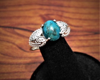 Kingman Turquoise (10x8mm) Stone Cabochon Sterling Silver Ring Size 10, Item #121.