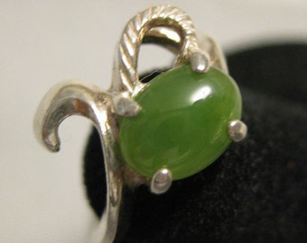 Jade (8x6mm) Cabochon Sterling Silver Ring Size 5, No. 222