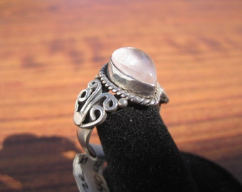 Moonstone (12x8mm) Pear Shaped Cabochon Sterling Silver Ring Size 8, Item #191