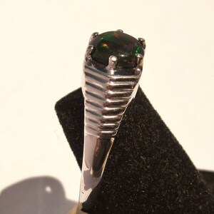 Ethiopian Chalama Black Opal (8mm) Round Cabochon Sterling Silver Ring with Platinum Overlay Size 12.5, No. 1416 bild 4