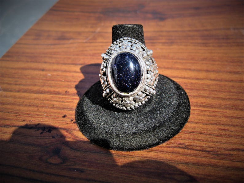 Blue Goldstone 16x12mm Cabochon set in a Sterling Silver Ring Size 8.25, No. 1708. image 1