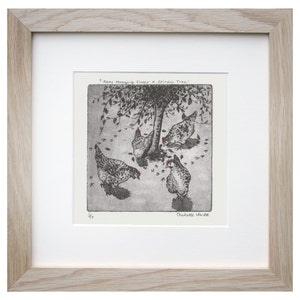 Hen Etching 'Hens Foraging Under A Spindle Tree' Hen Illustration Charlotte Mudd Muddillustration image 1