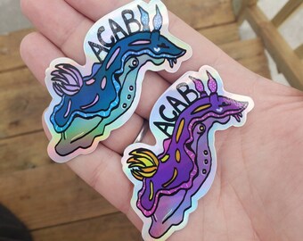 Sea Slug ACAB Sticker (holographic) | Green Anarchy | Eco Anarchist | Climate Justice | Save The Ocean | Reef Preservation | Agricultural
