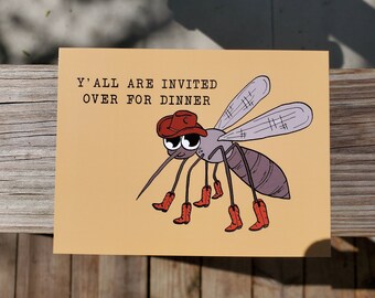 Yall are Invited Over for Dinner | mosquito | Southern | invitation | Postcard