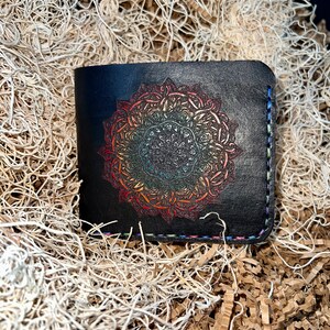 Cartera plegable de cuero Pride Mandala arcoíris
