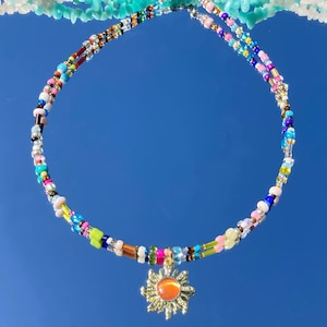 New Gold Sun pendant choker,sun necklace,beaded choker,beaded necklace,hippie choker,boho choker,hippy choker,boho necklace,indie choker