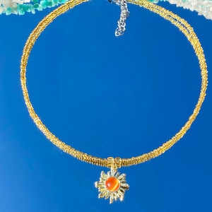 Gold Sun pendant choker,sun necklace,beaded choker,beaded necklace,hippie choker,boho choker,hippy choker,boho necklace,indie choker,rainbow