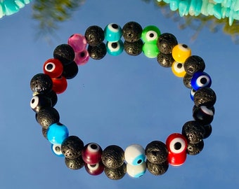 Flerfärgat onda ögat armband/herr pärlad onda ögat/kristall ädelstensarmband/hippie armband/indie armband/boho armband/skydd/lava