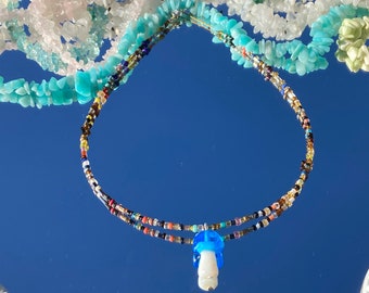 Mushroom choker/charm choker/mushroom necklace/beaded choker/beaded necklace/hippie choker/boho choker/hippy necklace/hippie jewelry/indie