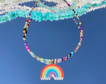 Rainbow choker/Rainbow necklace/beaded choker/beaded necklace/hippie choker/boho choker/hippy necklace/boho necklace/colorful/indie choker