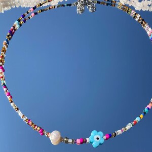 Pearl Beaded Necklace/Evil Eye Choker/evil eye necklace/beaded choker/beaded necklace/hippie choker/boho choker/hippy necklace/boho/colorful