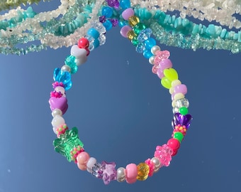 Y2K Beaded Choker, Colorful Charm Necklace