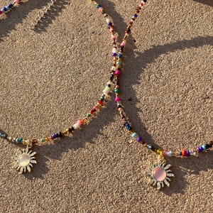 Gold Sun pendant choker,sun necklace,beaded choker,beaded necklace,hippie choker,boho choker,hippy choker,boho necklace,indie choker,rainbow image 2