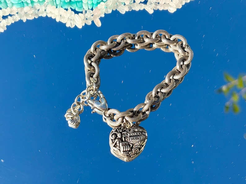 Pensionerat Brighton Las Vegas hjärtkedjearmband silverlänkarmband boho indie y2k hippie vintage silverkedja smycken berlock hänge hjärta bild 1