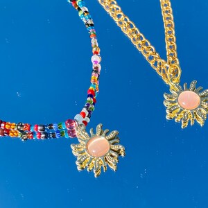 Gold Sun pendant choker,sun necklace,beaded choker,beaded necklace,hippie choker,boho choker,hippy choker,boho necklace,indie choker,rainbow image 10