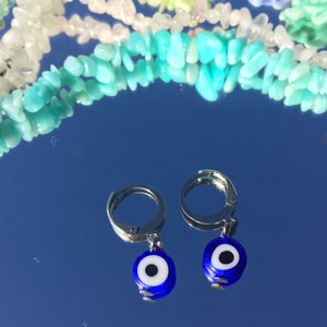 Evil Eye huggie earrings/beaded earrings/hippie earrings/boho earrings/hippy earrings/silver huggie hoops/bohemian earrings/dangle earrings