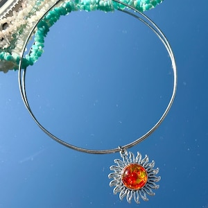 Silver Steel SunBurst Choker Necklace/round statement necklace/orange sun,hippie choker,boho choker,hippy choker,boho necklace,indie,y2k sun