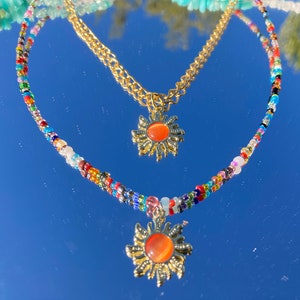 Gold Sun pendant choker,sun necklace,beaded choker,beaded necklace,hippie choker,boho choker,hippy choker,boho necklace,indie choker,rainbow image 7