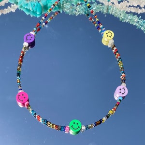 Smiley face choker/smiley face necklace/beaded choker/beaded necklace/hippie choker/boho choker/hippy necklace/boho necklace/colorful/funky
