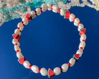 Watermelon Pearl Beaded Choker, Y2K Indie Necklace