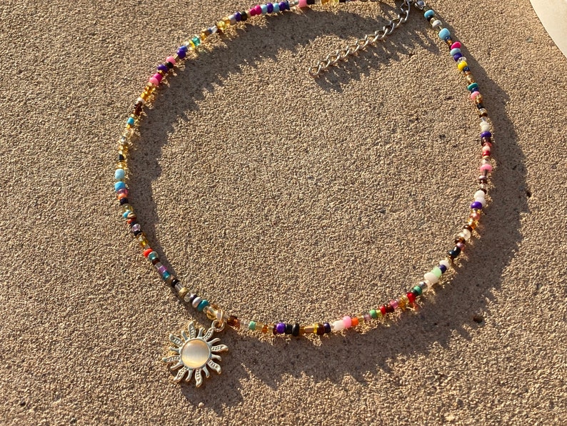 Gold Sun pendant choker,sun necklace,beaded choker,beaded necklace,hippie choker,boho choker,hippy choker,boho necklace,indie choker,rainbow image 4