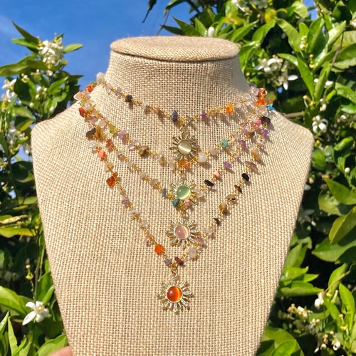 Gold SunBurst Mixed Choker Necklace/beaded choker,beaded necklace,hippie choker,boho choker,hippy choker,boho necklace,indie,rainbow,y2k sun
