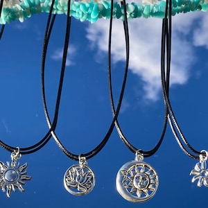 Silver Pendant Adjustable Necklace/Hippie necklace/Long Necklace/Mens Necklace/Indie necklace/Cord Necklace/Sun Necklace/Lotus/bohemian