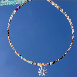 Silver Sun pendant choker,sun necklace,beaded choker,beaded necklace,hippie choker,boho choker,hippy choker,boho necklace,indie,rainbow,y2k